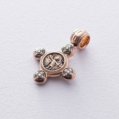 Золотой крестик "Спас Нерукотворный. Ангел Хранитель" п02646 №3