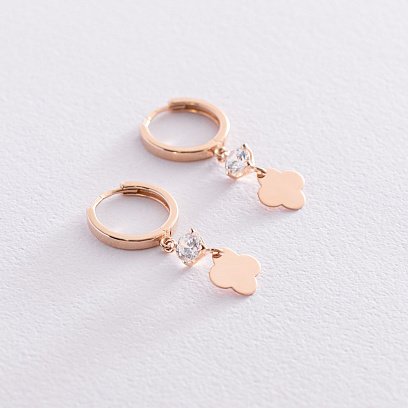 Золотые серьги "Клевер" с фианитами с07429 №3