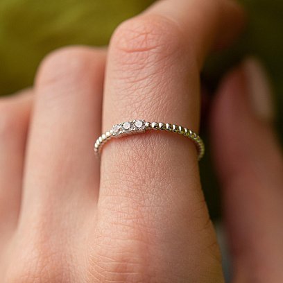 Кулькова каблучка "Мелоді" з фіанітами (біле золото) к07395 №3