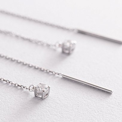 Золотые серьги - протяжки с фианитами с07704 №5