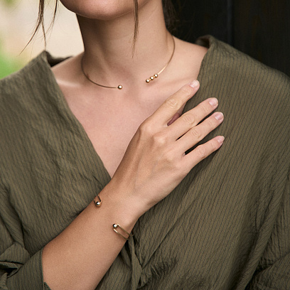 Жесткий браслет "Marlene" с шариками (желтое золото) б05603 №10