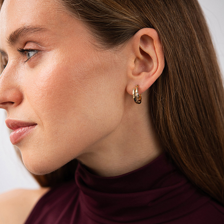 Сережки - кільця "Змії" у жовтому золоті (фіаніти) с09527 від ювелірного магазину Онікс - 3