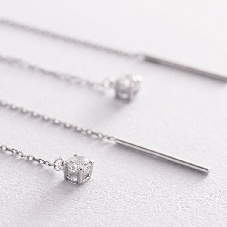 Золотые серьги - протяжки с фианитами с07704 от ювелирного магазина Оникс - 4