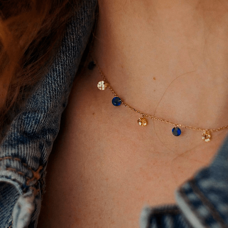 Золоте кольє "Українка" (сині та жовті фіаніти) кол02320 від ювелірного магазину Онікс - 9