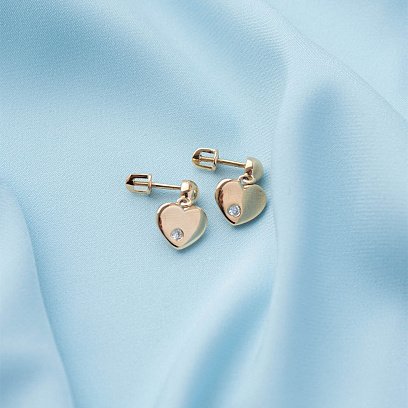 Золотые серьги - пусеты "Сердечки" с фианитами с07011 №5