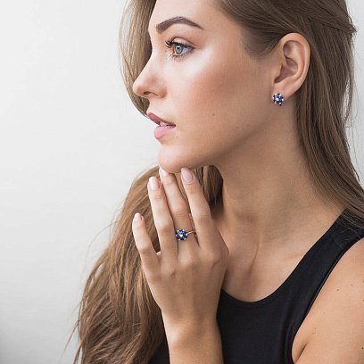 Кольцо с сапфирами и бриллиантами "Цветок" кб0090gm №6