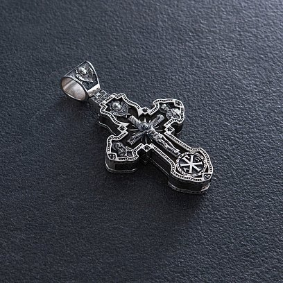 Серебряный крест "Распятие. Архангел Михаил" с эбеновым деревом 943 №7