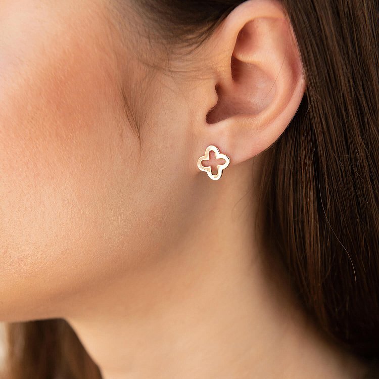 Сережки - пусети "Конюшина" в червоному золоті с06965 від ювелірного магазину Онікс - 1