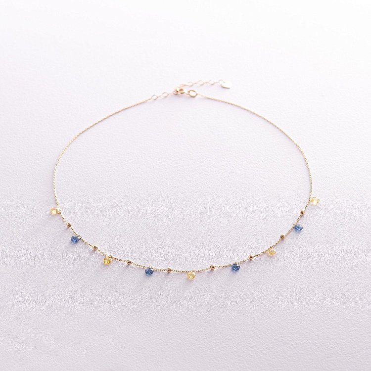 Золотое колье "Независимая" с шариками (синие и желтые фианиты) кол02321 от ювелирного магазина Оникс