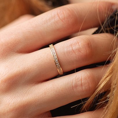 Кольцо с дорожкой фианитов (желтое золото) к08013 №2