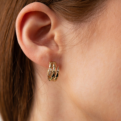 Серьги - кольца "Змеи" в желтом золоте (фианиты) с09378 №6