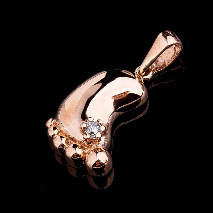 Золотая подвеска "Ножка младенца" с фианитом п01922 от ювелирного магазина Оникс - 1