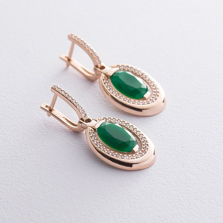 Золоті сережки (хризопраз, фіаніти) с03113 від ювелірного магазину Онікс