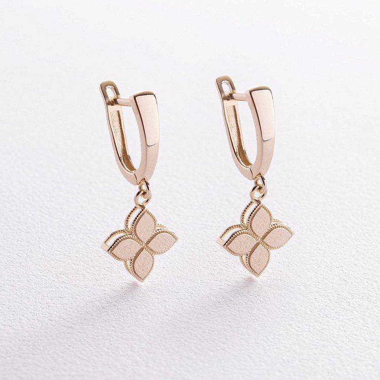 Сережки "Конюшина" в жовтому золоті с08458 від ювелірного магазину Онікс