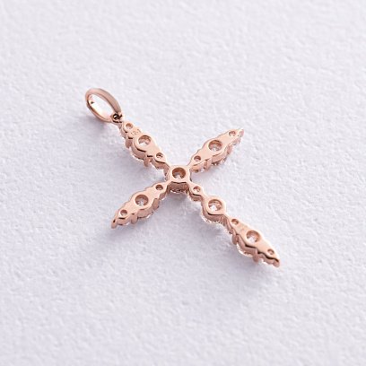 Хрестик у червоному золоті з діамантами пб0296ch №3