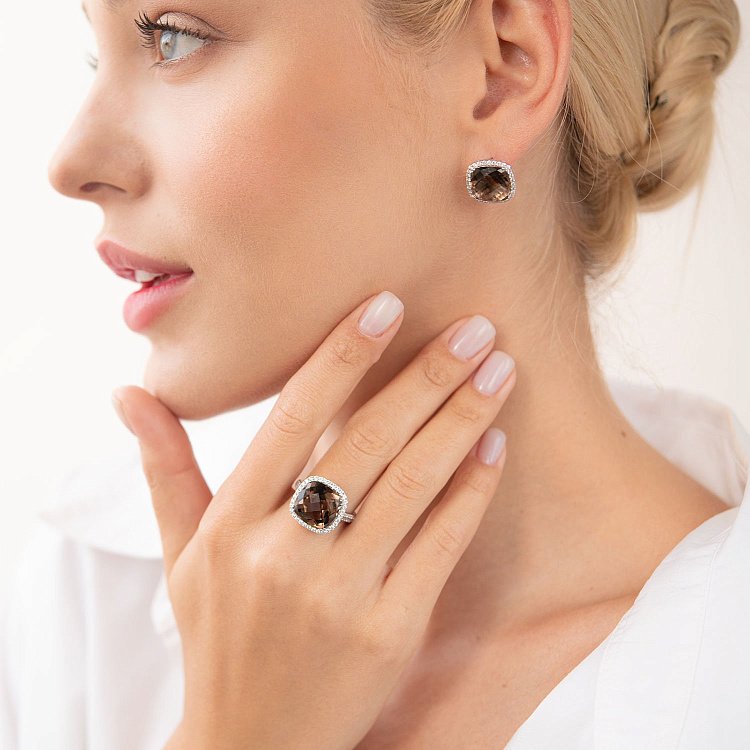 Золота каблучка з діамантами і топазом CR1671Sgm від ювелірного магазину Онікс - 5