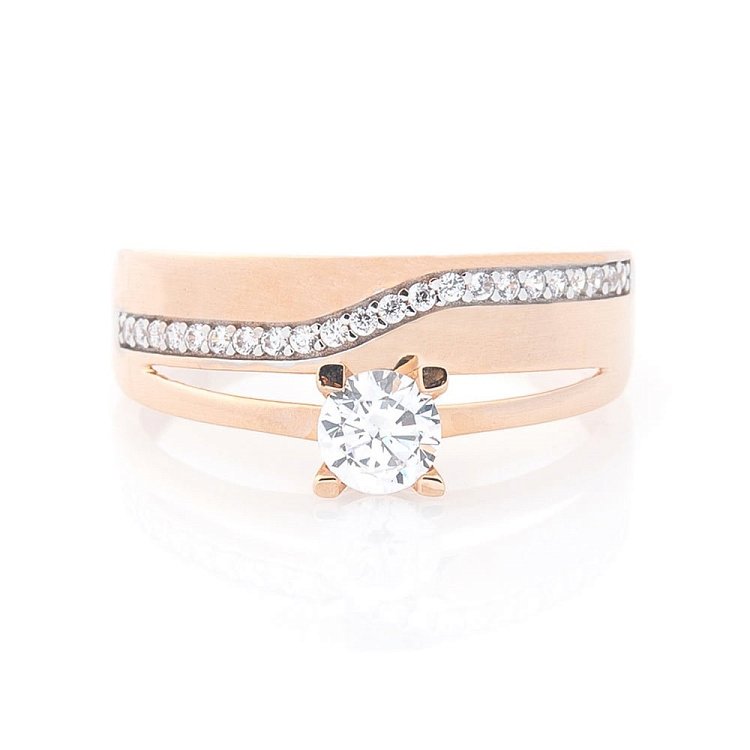 Золота заручальна каблучка з фіанітами к03333 - 2 Золота заручальна каблучка з фіанітами к03333 від ювелірного магазину Онікс - 2