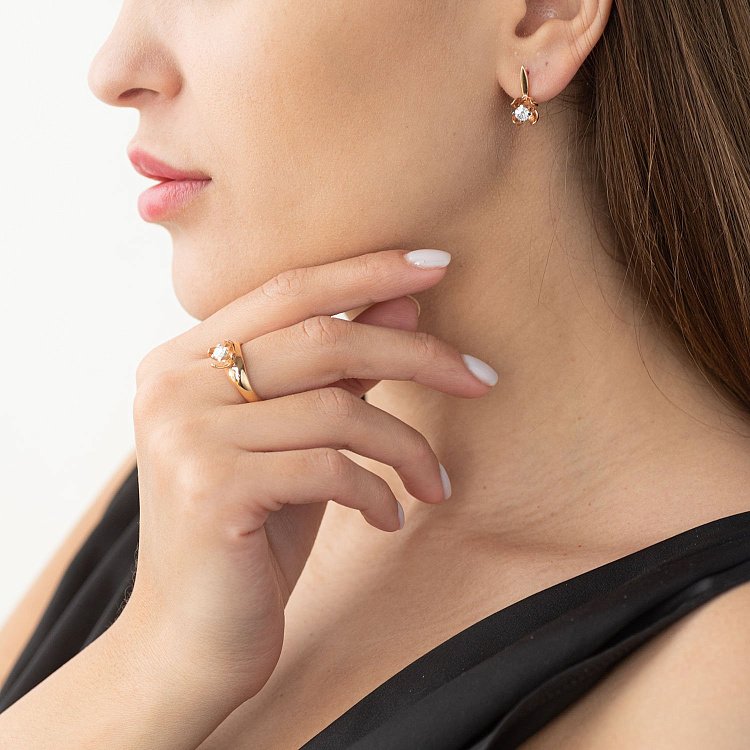 Золоті сережки "Квіточки" з діамантами сб0054 від ювелірного магазину Онікс - 1