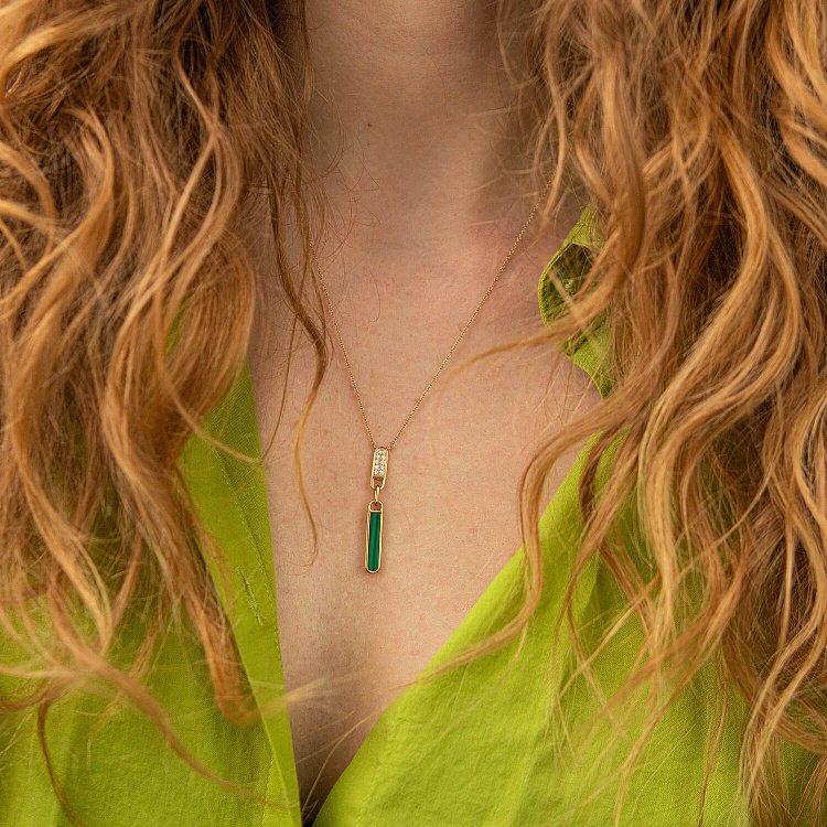 Золоте кольє з діамантами та малахітом колб0103sc від ювелірного магазину Онікс - 3