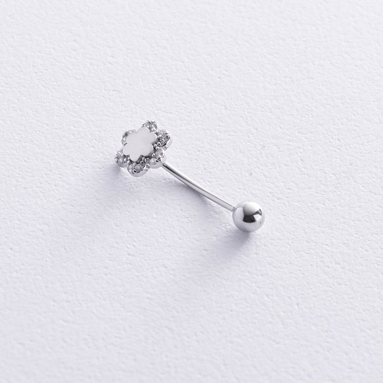 Пирсинг в пупок "Цветок" в белом золоте (фианит) пир00235 от ювелирного магазина Оникс - 1