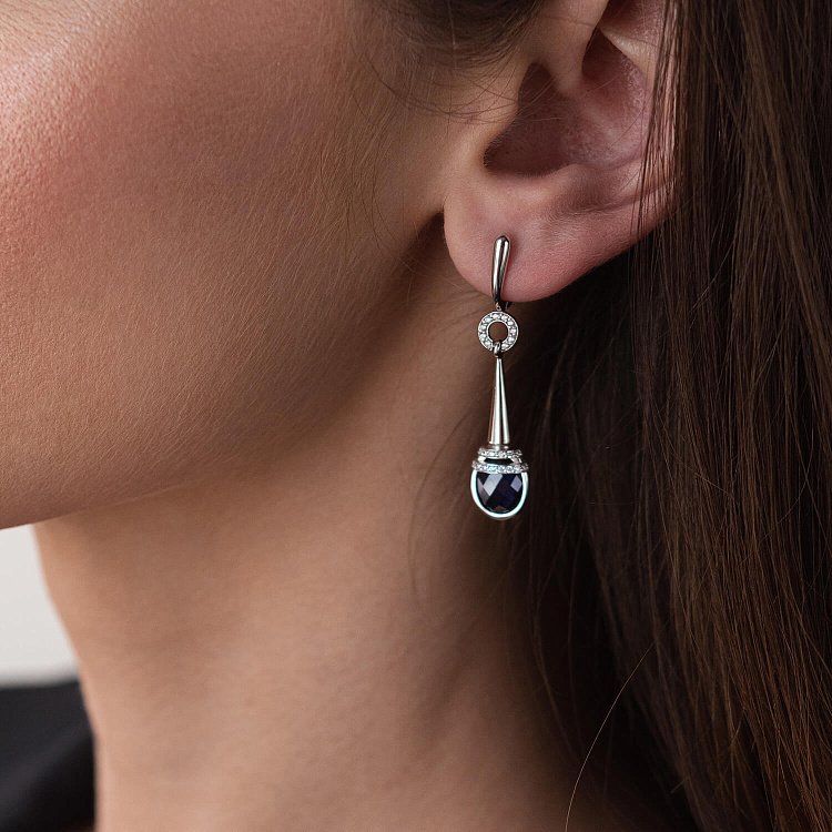 Золотые серьги с фианитами и сапфирами 7025387 от ювелирного магазина Оникс - 4