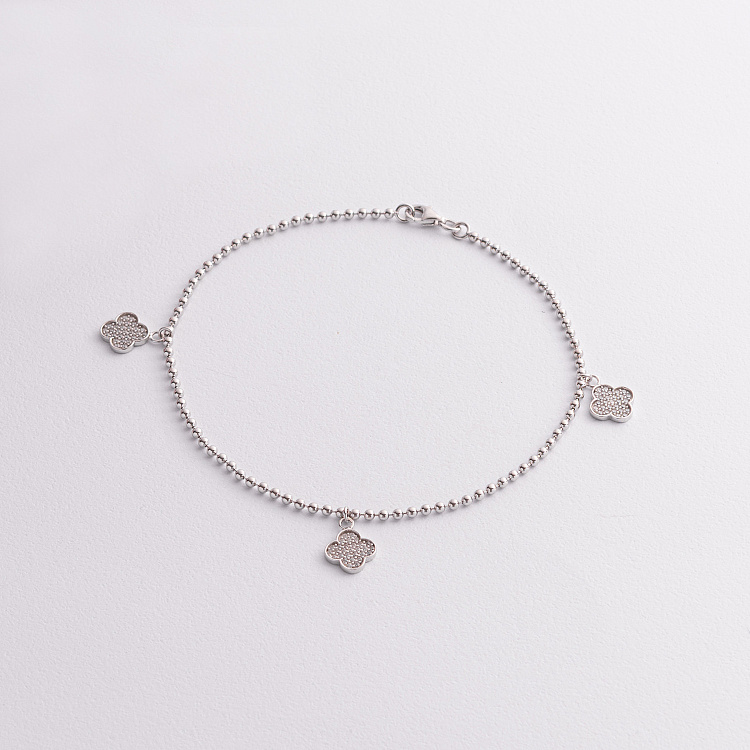 Срібний браслет "Конюшина" на ногу (фіаніти) 141807 від ювелірного магазину Онікс