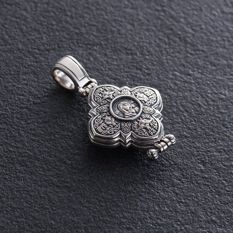 Срібний мощевик "Господь Вседержитель. Казанська ікона Божої Матері" з чорнінням 132475 від ювелірного магазину Онікс - 5