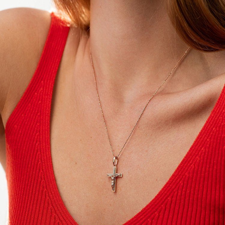 Золотой крестик "Распятие. Спаси и Сохрани"  (на укр. языке) п03984 от ювелирного магазина Оникс - 1