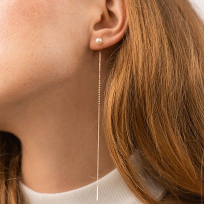 Сережки - протяжки з перлами (червоне золото) с09072 №3