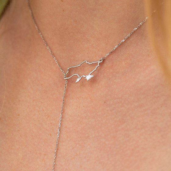 Золотое колье - галстук "Карта Украины" (куб. цирконий Swarovski в форме сердца) ﻿4050б №3
