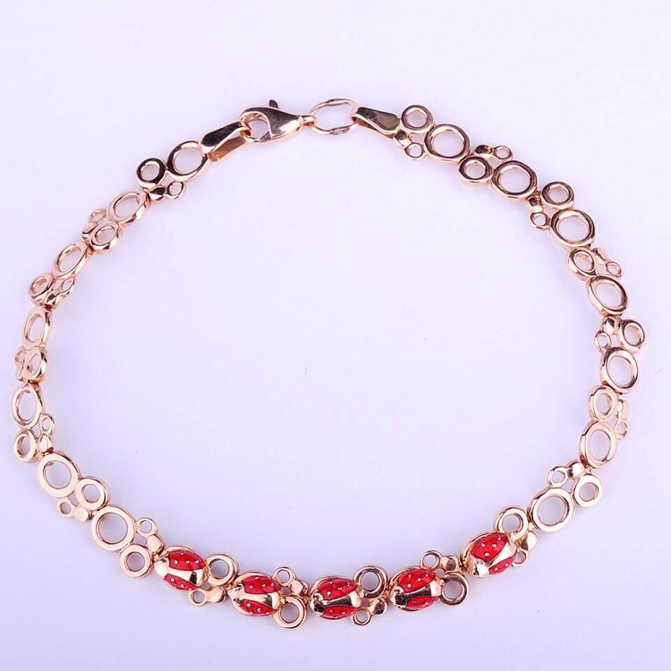 Золотий дитячий браслет "Божа корівка" (емаль) б00456 від ювелірного магазину Онікс