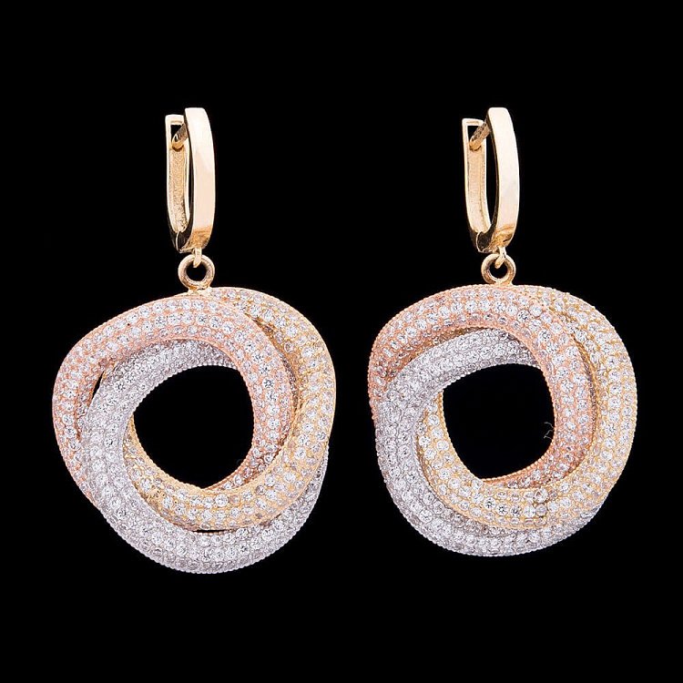 Ексклюзивні золоті сережки з фіанітами с03563 від ювелірного магазину Онікс