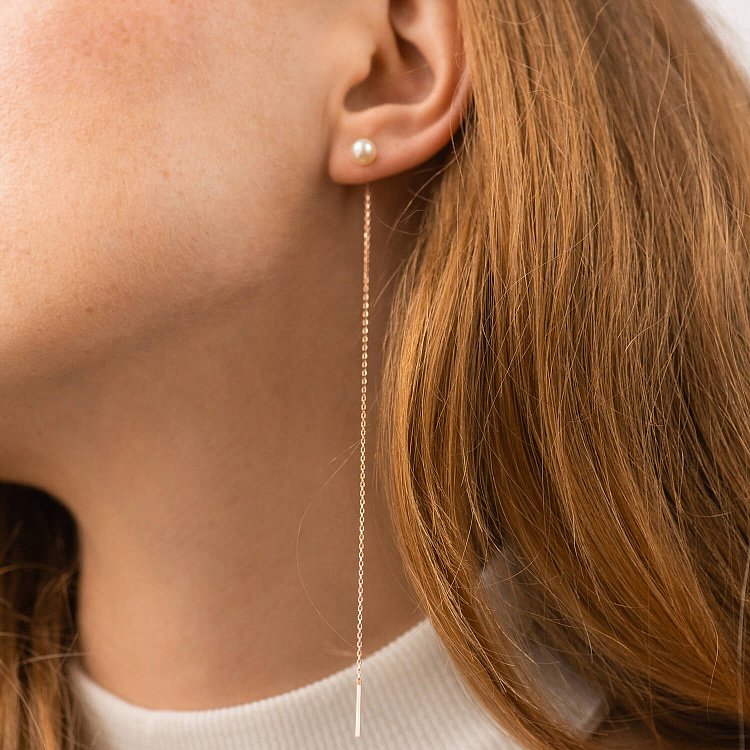 Сережки - протяжки з перлами (червоне золото) с09072 від ювелірного магазину Онікс - 2