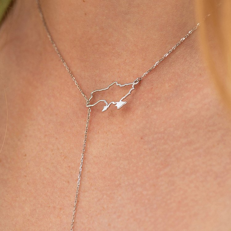 Золотое колье - галстук "Карта Украины" (куб. цирконий Swarovski в форме сердца) ﻿4050б от ювелирного магазина Оникс - 3