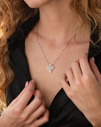 Золоте кольє "Хрестик" з діамантами 124831121 №4