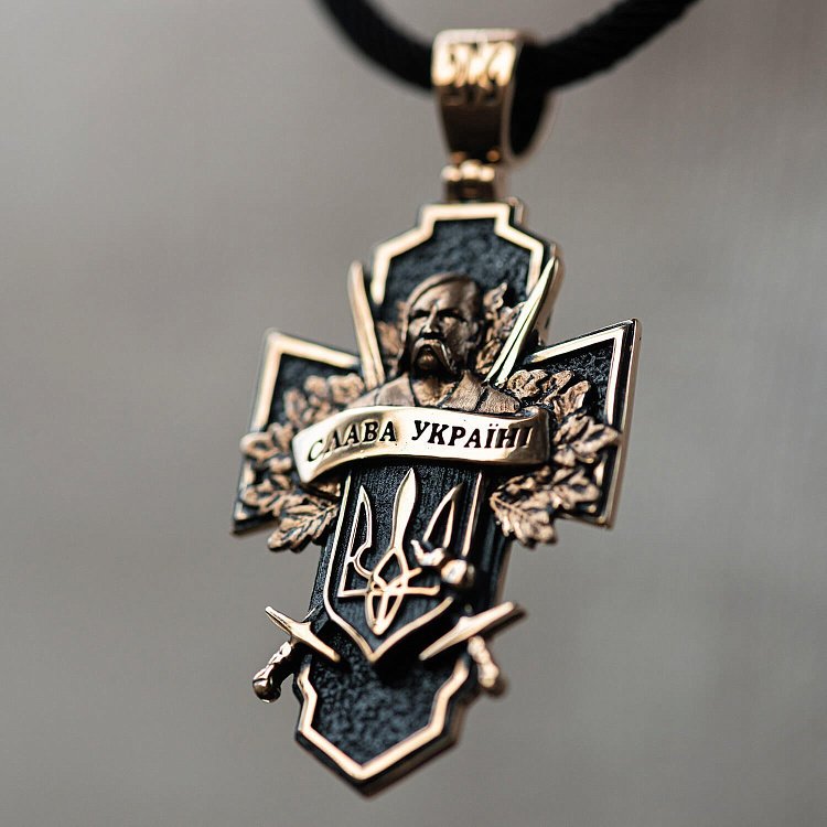 Золотий хрест "Український козак. Слава Україні. На звороті - Спаси і Збережи" п03884 від ювелірного магазину Онікс - 5