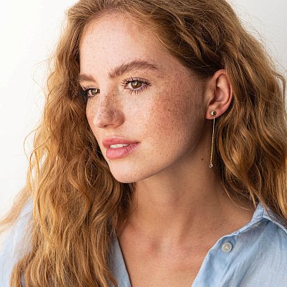 Серьги - пусеты "Фианит на цепочке" в желтом золоте с08021 №5