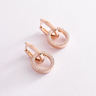 Серьги с кольцами в красном золоте (фианиты) с06460 №2