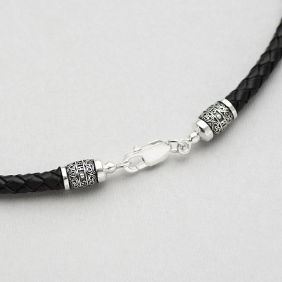 Кожаный шнурок с серебряной застежкой "Спаси и сохрани" (5 мм) 18712 №8