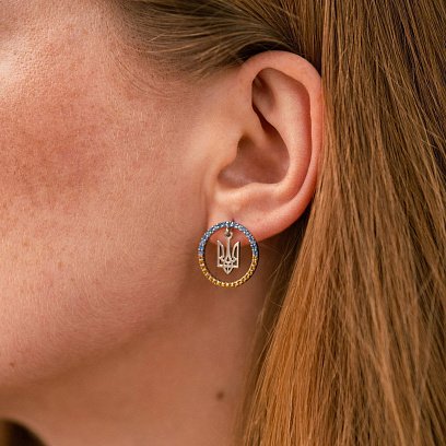 Срібні сережки з фіанітами "Карта України. Герб України - Тризуб" з фіанітами 1026 №4