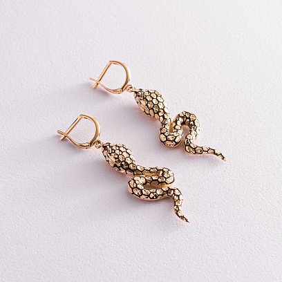 Золотые серьги "Змеи" (эмаль) с07710 №7
