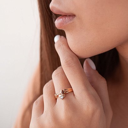 Золотое кольцо "Сердце с фианитом" к05288 №2