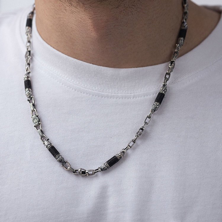 Мужская серебряная цепочка "Волки" с эбеновым деревом 1253 от ювелирного магазина Оникс - 3