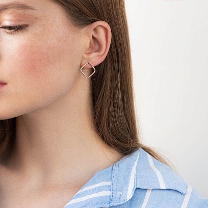 Сережки - пусети "Ромби" в жовтому золоті с06990