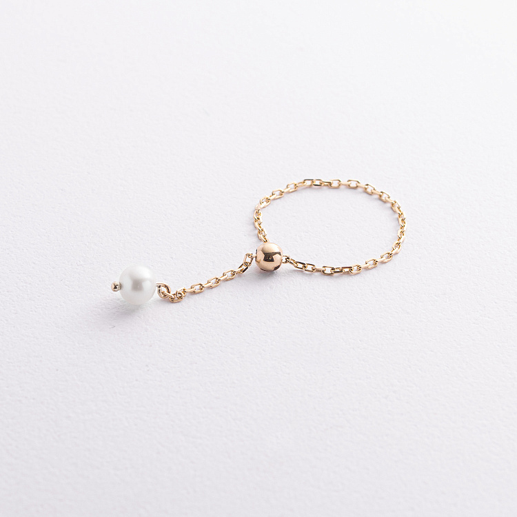 Каблучка "Перлина на ланцюжку" у жовтому золоті к08346 від ювелірного магазину Онікс - 2