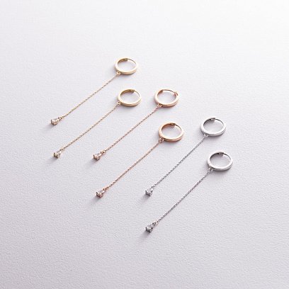 Сережки - кільця "Крапельки" з фіанітами (біле золото) с08350 №3