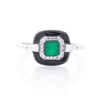 Срібний перстень (емаль, фіаніт, смарагд, кварц) 112175 №3