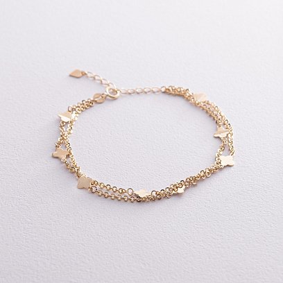 Подвійний браслет "Конюшина" в жовтому золоті б05198