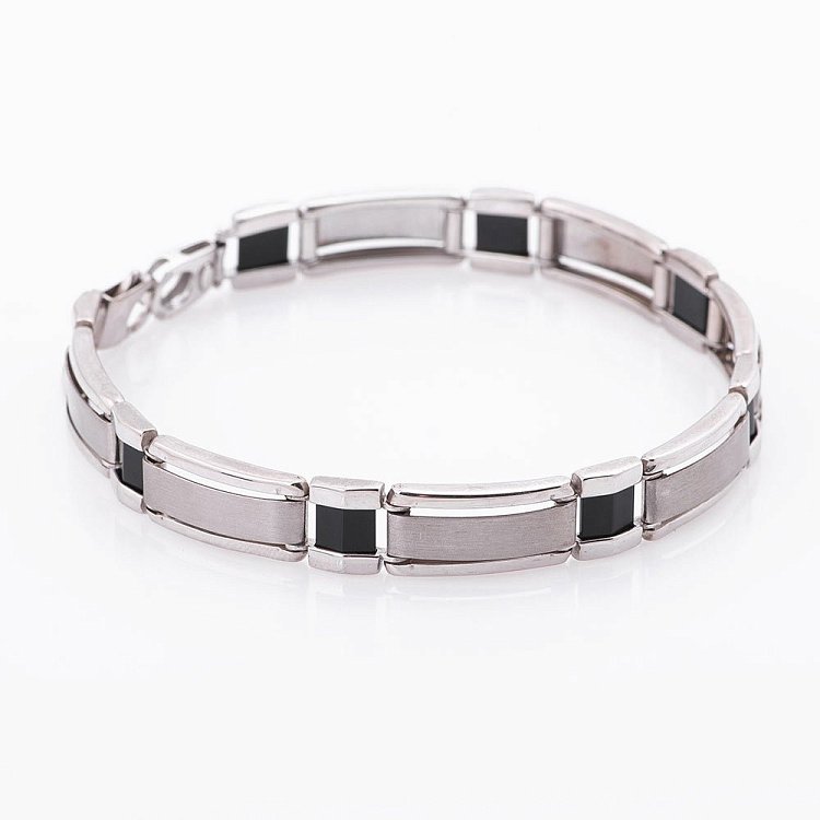 Чоловічий срібний браслет з вставкою онікс 14783 від ювелірного магазину Онікс