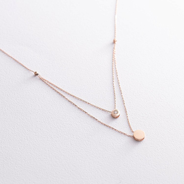 Колье "Маленький круг" с одним фианитом (красное золото) кол01719 от ювелирного магазина Оникс - 1